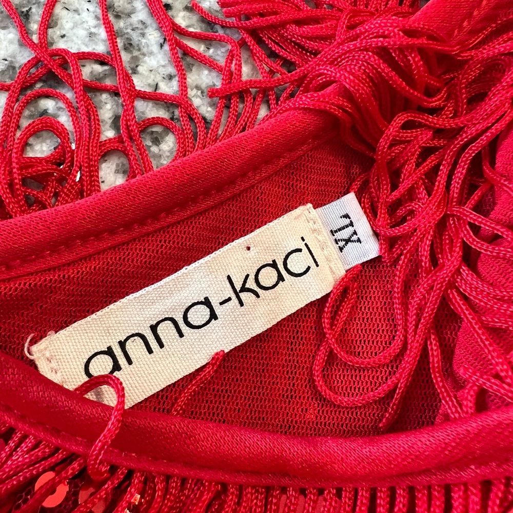 Anna-Kaci Chic Red Fringe and Sequins Midi Strappy Dress - Picture 5 of 8